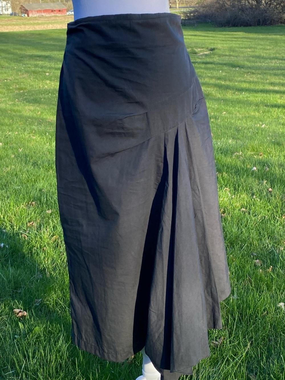 Fini Lignapolo Black Asymmetrical Midi Skirt Draped Pleated Designer Size 8